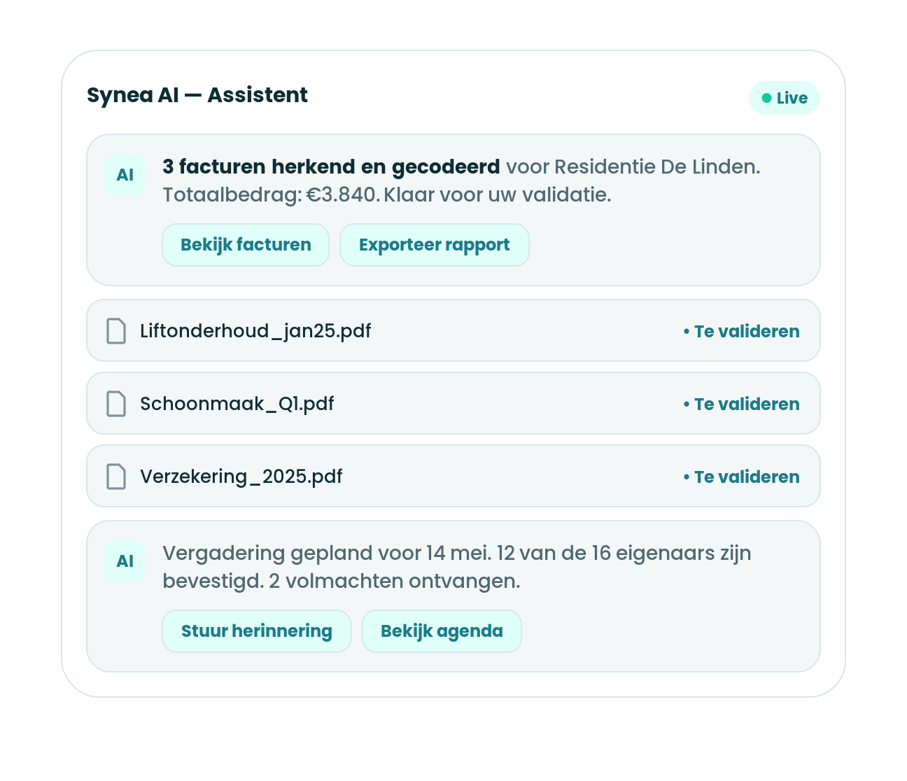 Synea AI-assistent verwerkt facturen en boekhoudkundige stukken voor VME-beheer